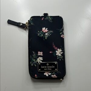 kate spade Black Floral Zip Phone Wallet with Gold Plaque